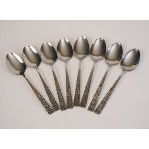 MCM JAPAN Stainless Steel Flatware Flowers Tablespoons 7.25" UNF199-8 Pieces Vtg